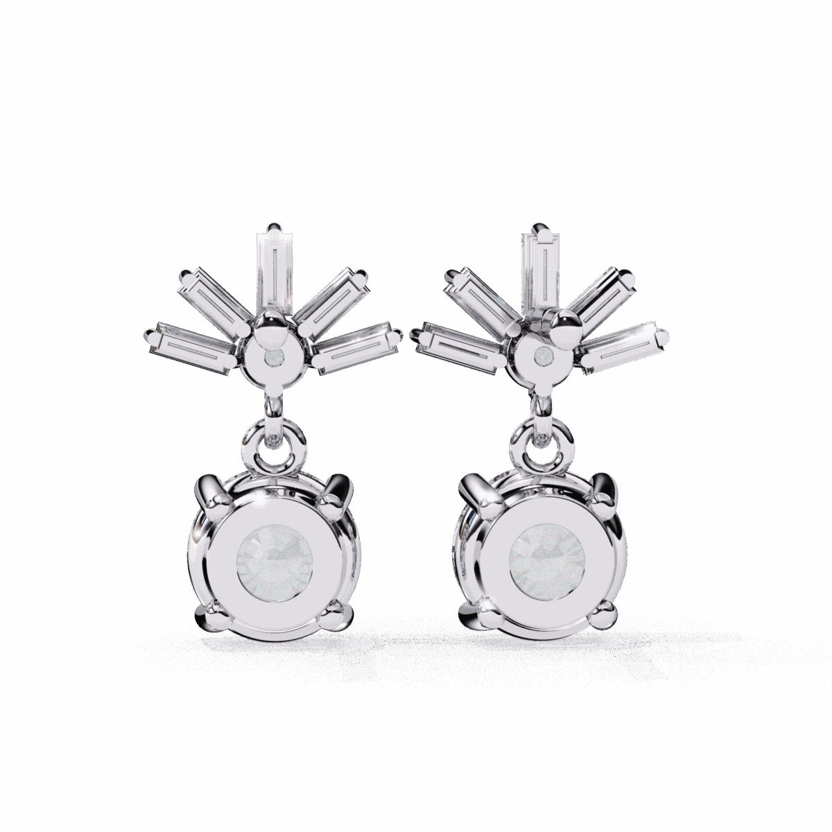 0.9 Carat Luminous Baguette & Round Diamond Drop Earrings  Image 5