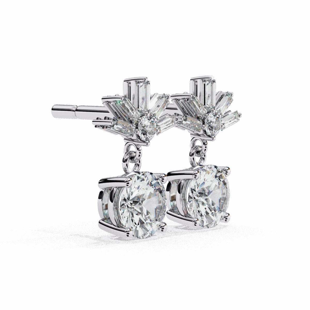 0.9 Carat Luminous Baguette & Round Diamond Drop Earrings  Image 6