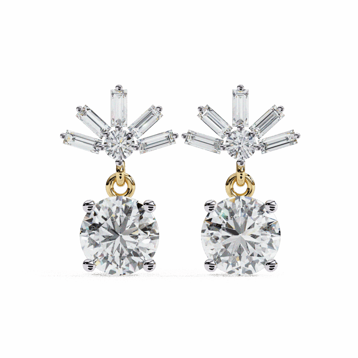 0.9 Carat Luminous Baguette & Round Diamond Drop Earrings  Image 8