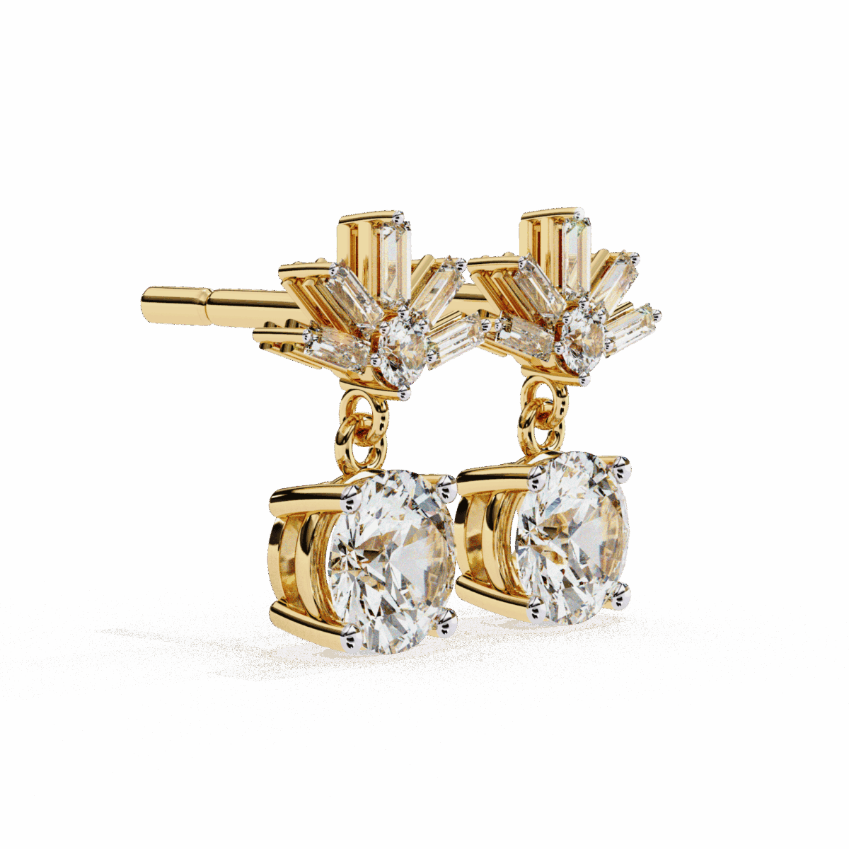 0.9 Carat Luminous Baguette & Round Diamond Drop Earrings  Image 13