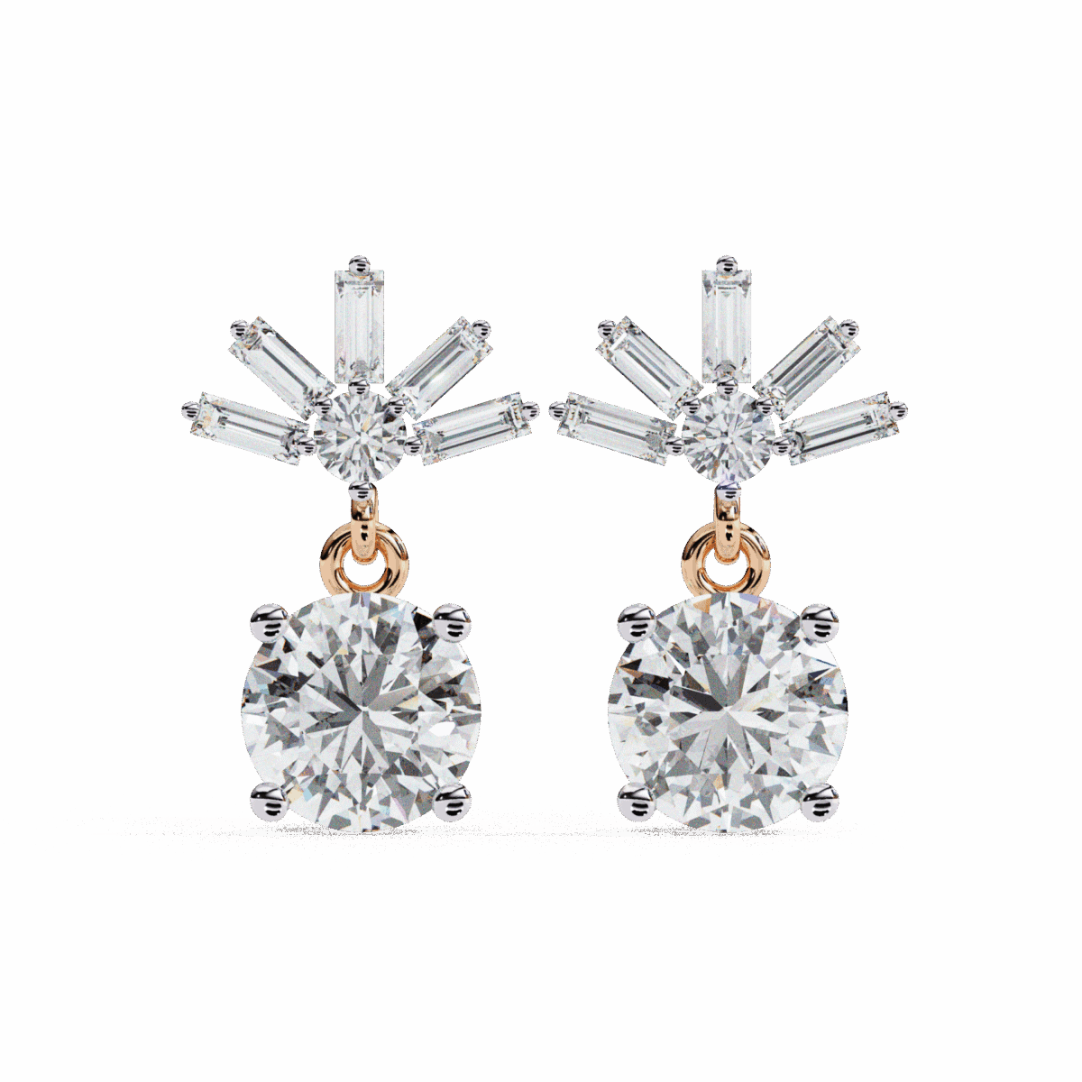 0.9 Carat Luminous Baguette & Round Diamond Drop Earrings  Image 15