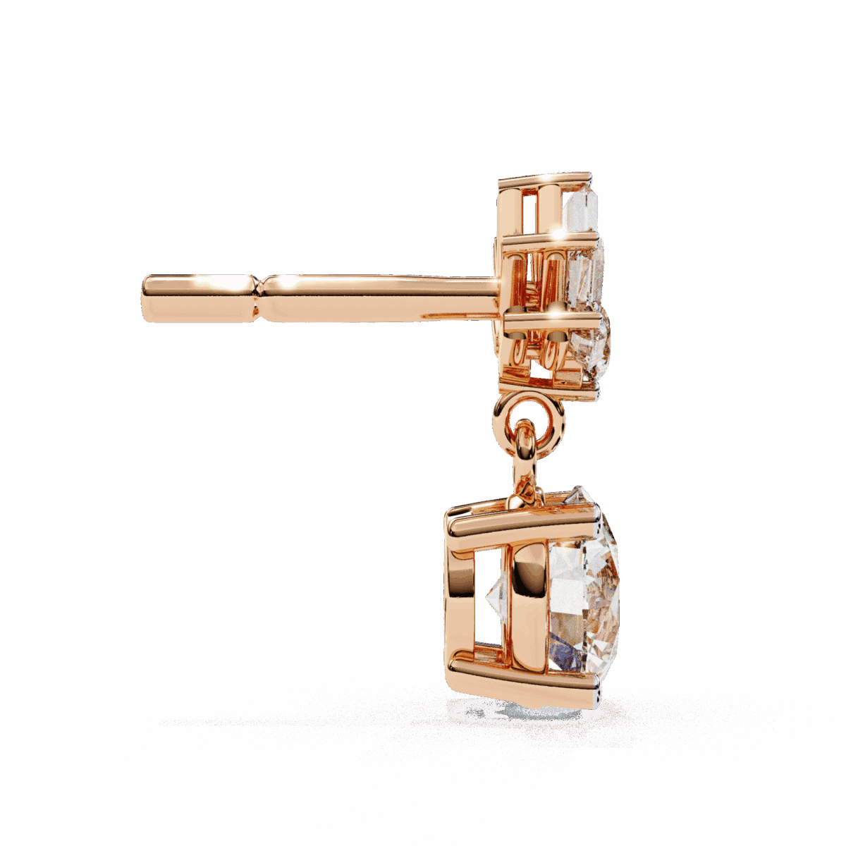 0.9 Carat Luminous Baguette & Round Diamond Drop Earrings  Image 16