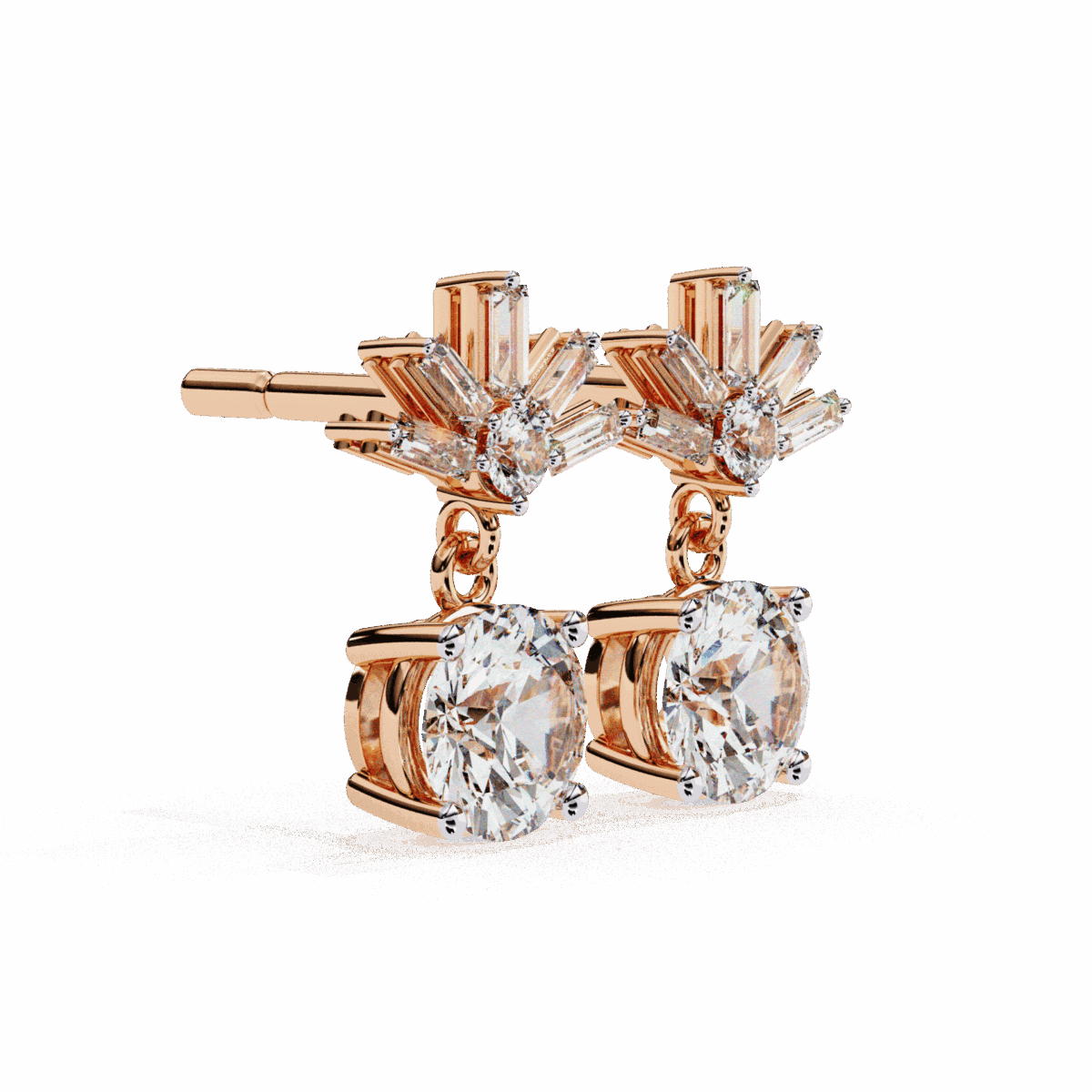 0.9 Carat Luminous Baguette & Round Diamond Drop Earrings  Image 20