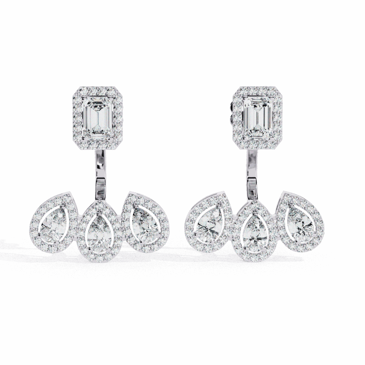 ER14057P11 3.5 Carat Aurora Emerald & Pear Diamond Dangle Earrings Image 1