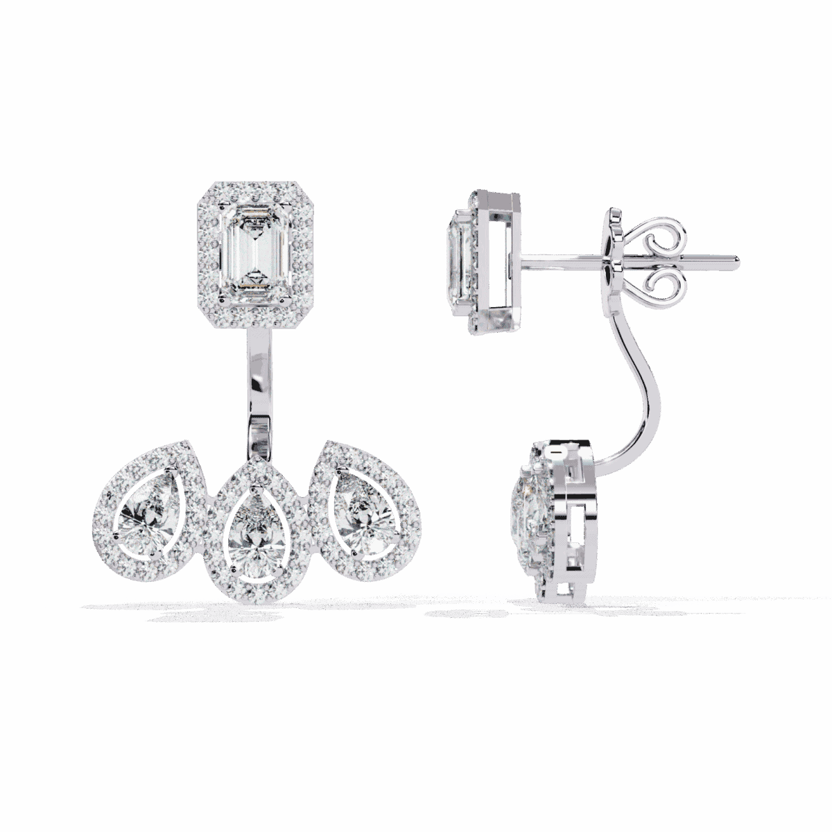 3.5 Carat Aurora Emerald & Pear Diamond Dangle Earrings  Image 4