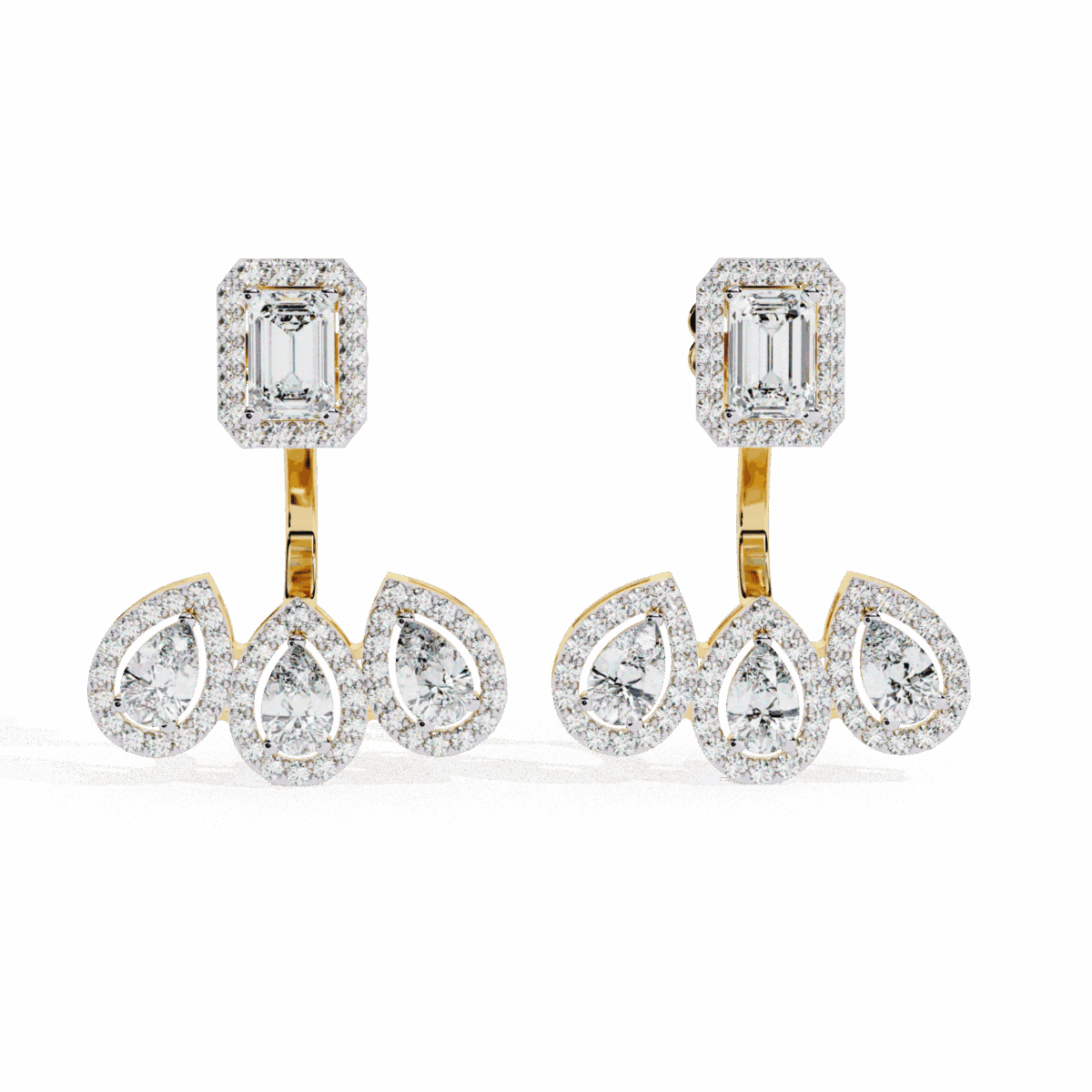 3.5 Carat Aurora Emerald & Pear Diamond Dangle Earrings  Image 5