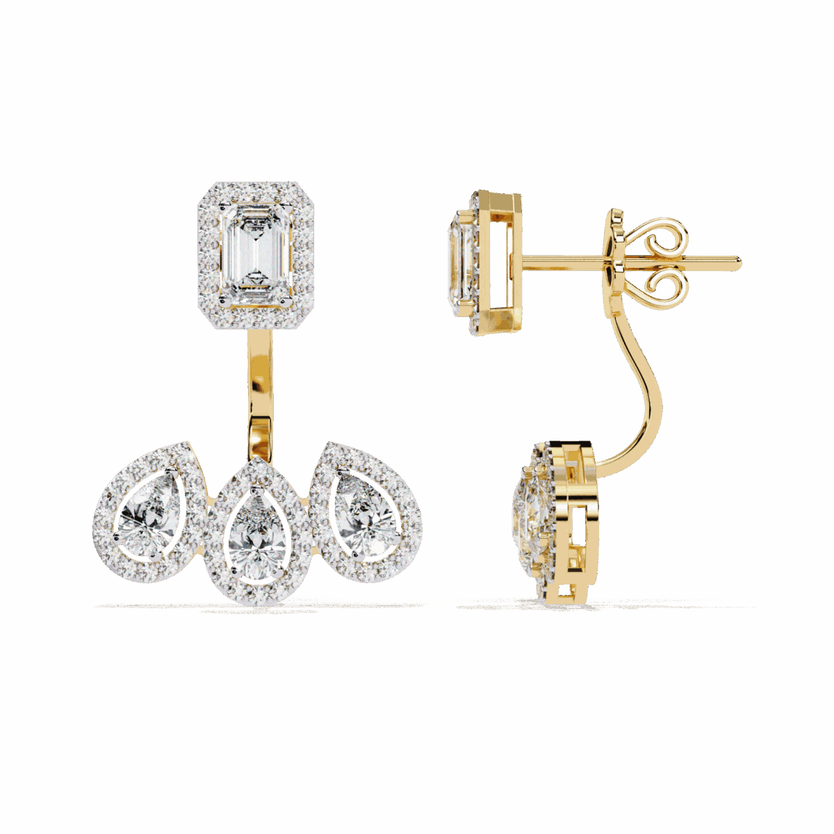 3.5 Carat Aurora Emerald & Pear Diamond Dangle Earrings  Image 8