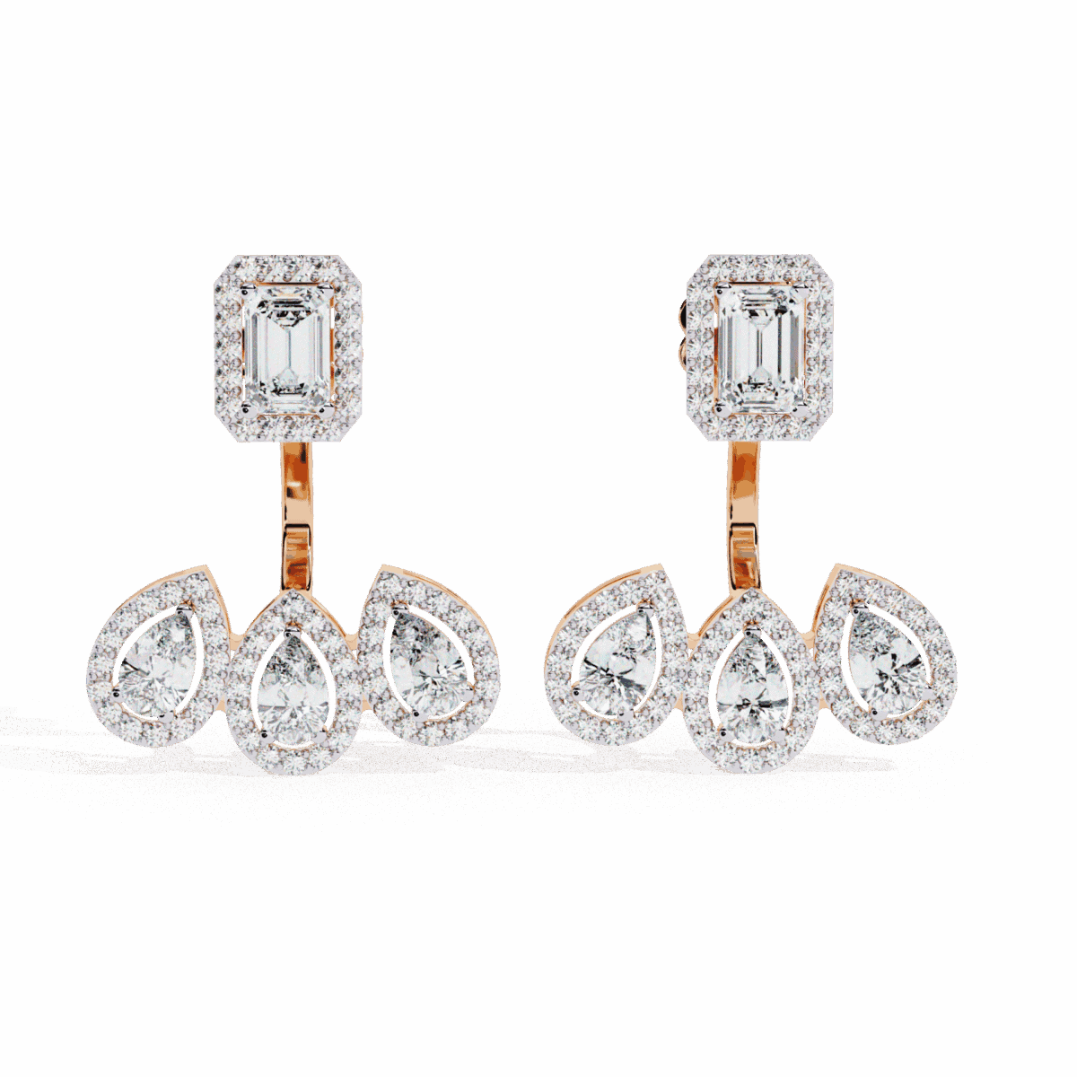 3.5 Carat Aurora Emerald & Pear Diamond Dangle Earrings  Image 9