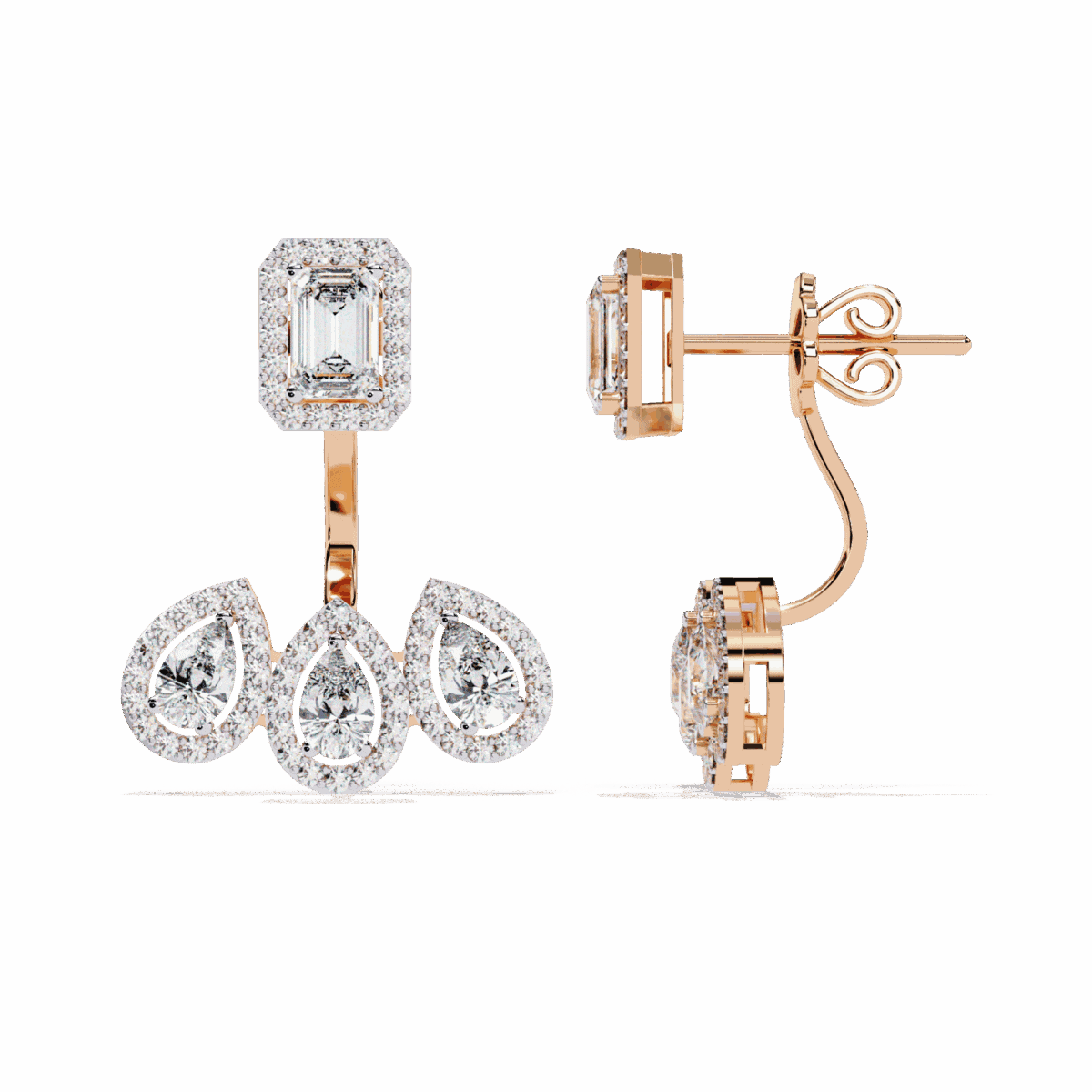 3.5 Carat Aurora Emerald & Pear Diamond Dangle Earrings  Image 12