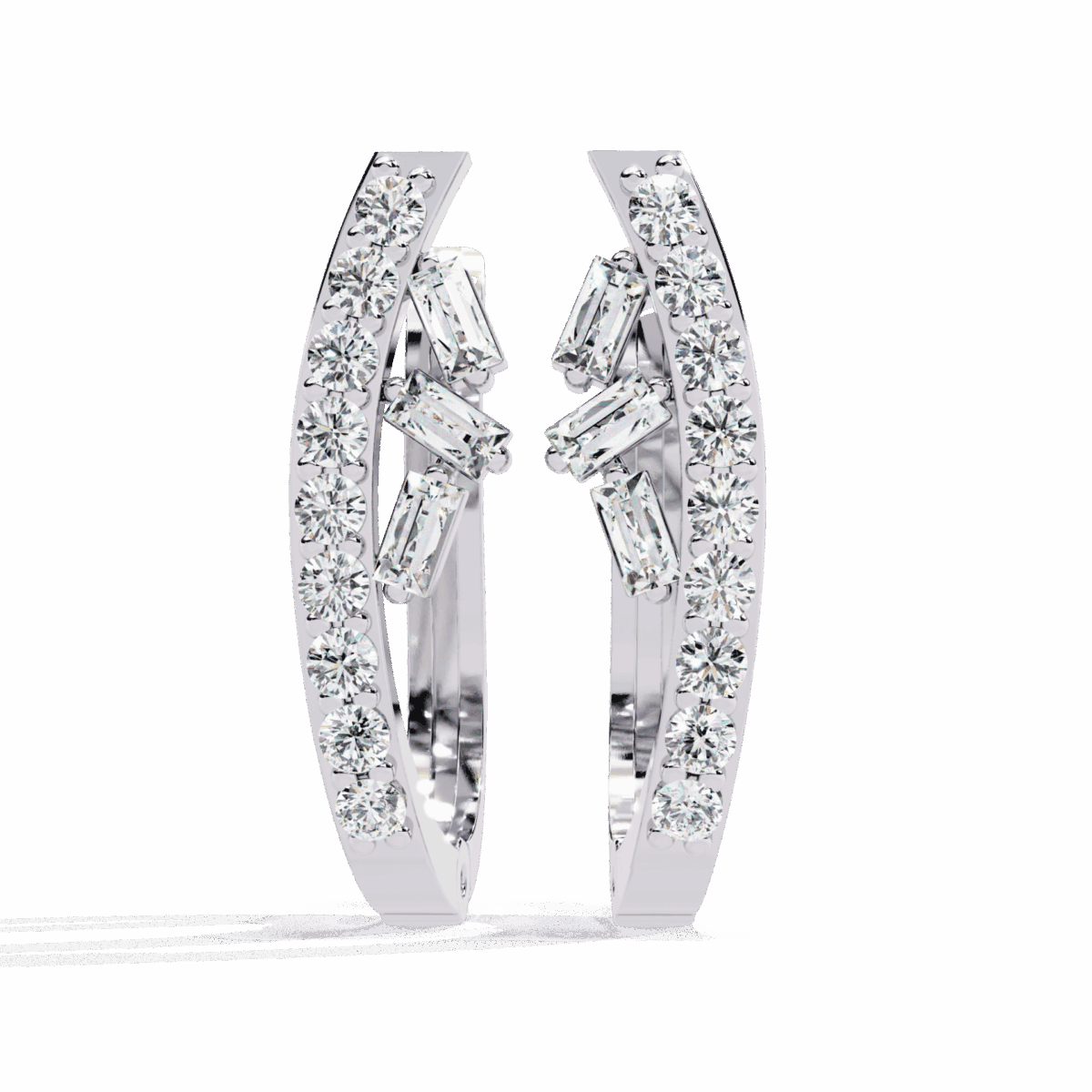 ER14059P11 0.4 Carat Art Deco Baguette & Round Diamond Hoop Earrings Image 1