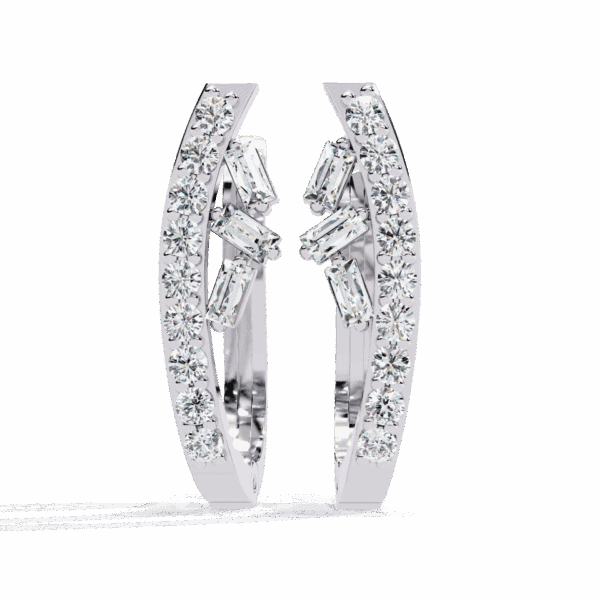 0.4 Carat Art Deco Baguette & Round Diamond Hoop Earrings