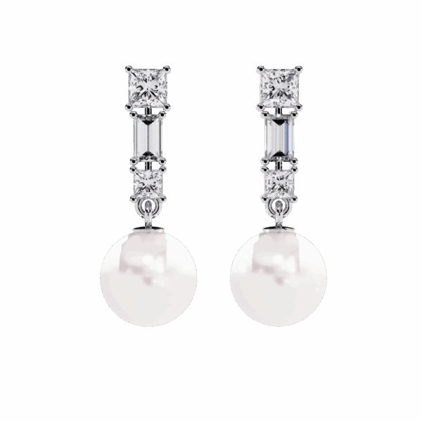 2 Carat Princess & Baguette Diamond Drop Earrings