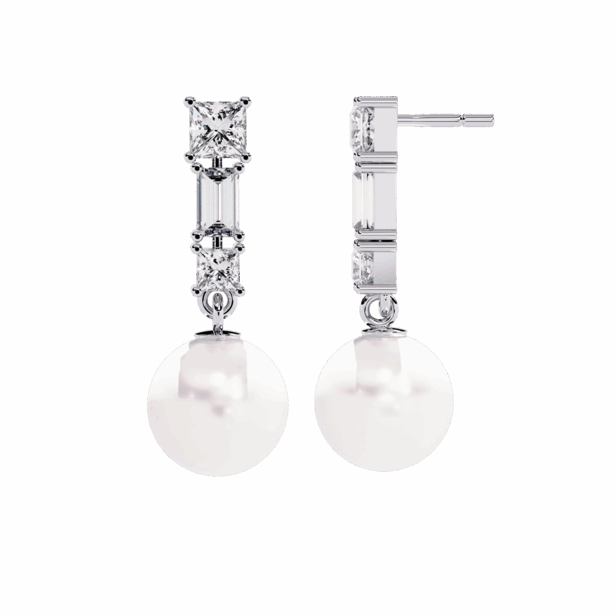 2 Carat Princess & Baguette Diamond Drop Earrings  Image 4