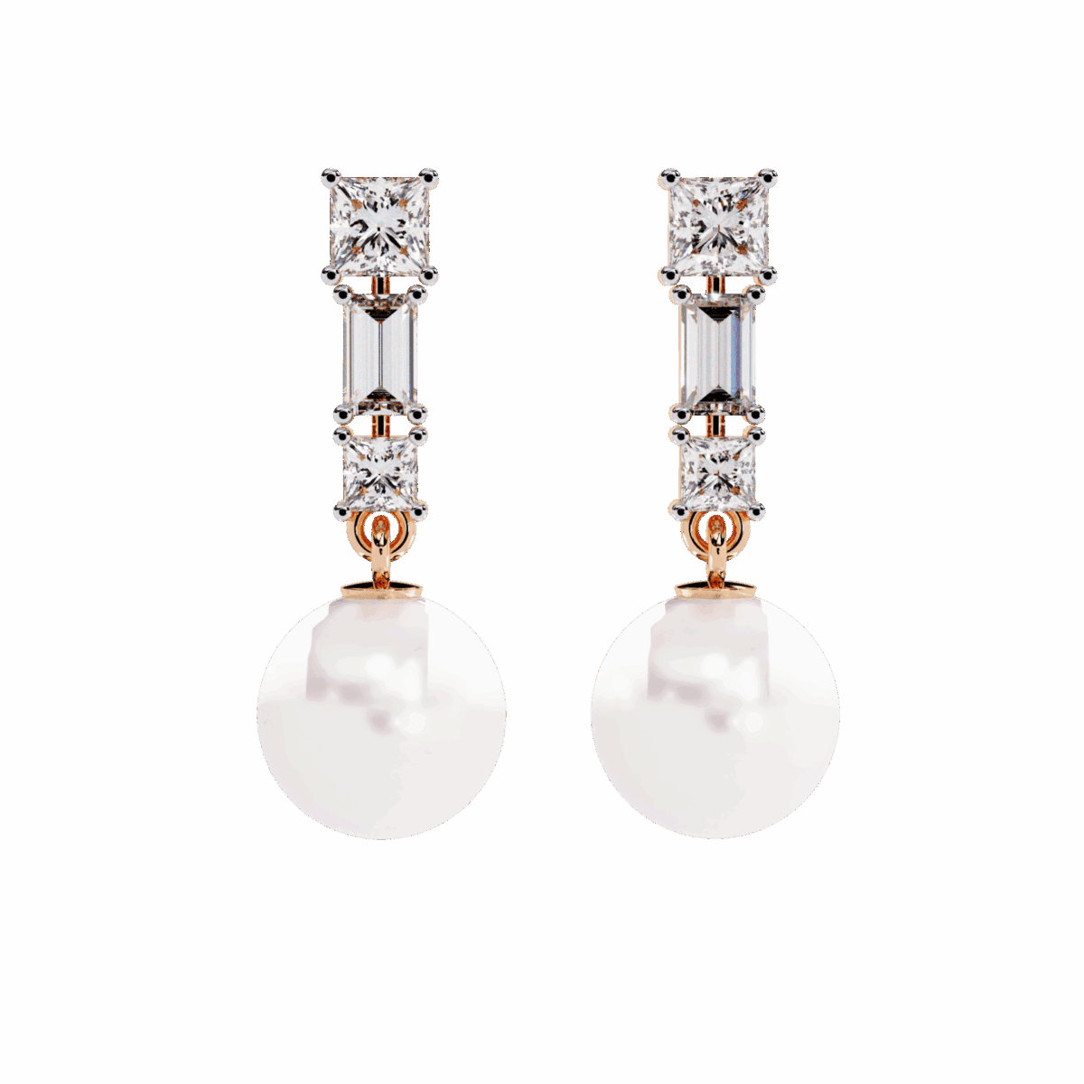 2 Carat Princess & Baguette Diamond Drop Earrings  Image 9