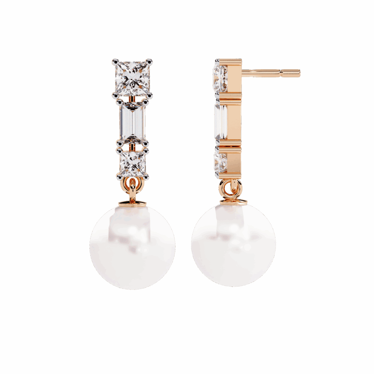 2 Carat Princess & Baguette Diamond Drop Earrings  Image 12