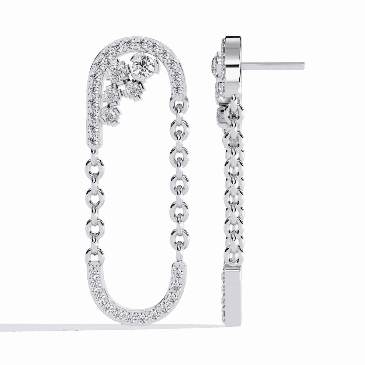 0.5 Carat Princess & Round Diamond Dangle Earrings  Image 4