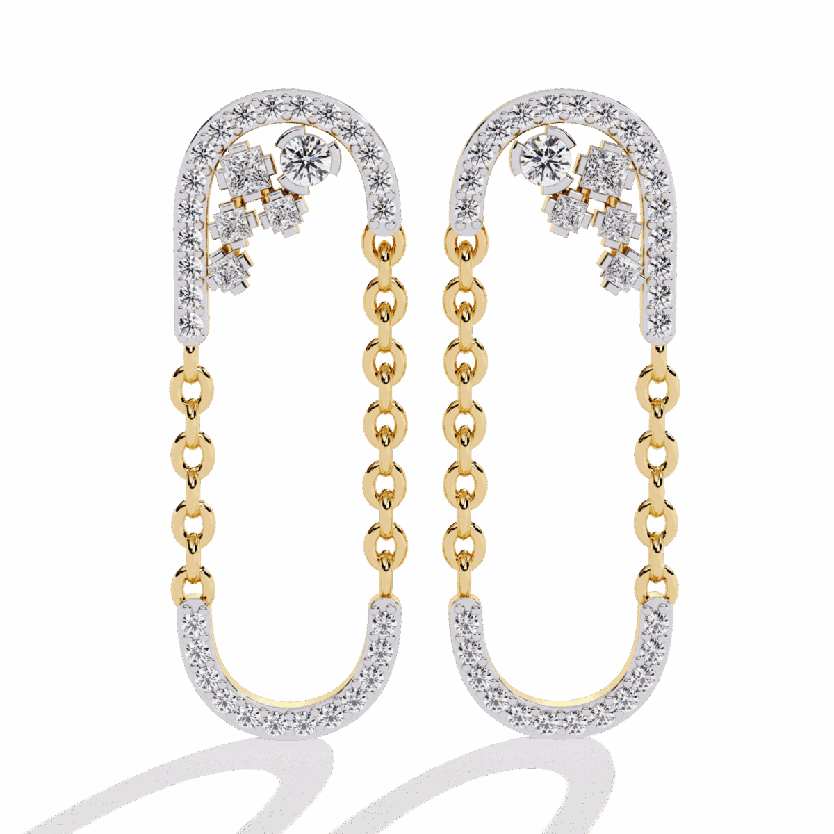 0.5 Carat Princess & Round Diamond Dangle Earrings  Image 5