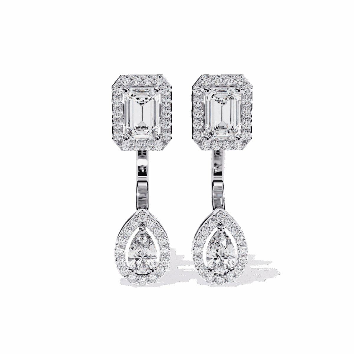 2 Carat Emerald & Pear Halo Diamond Drop Earrings  Image 1