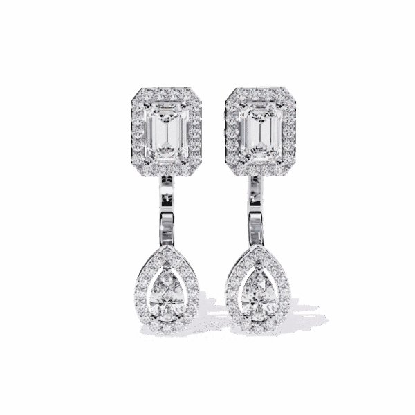 2 Carat Emerald & Pear Halo Diamond Drop Earrings