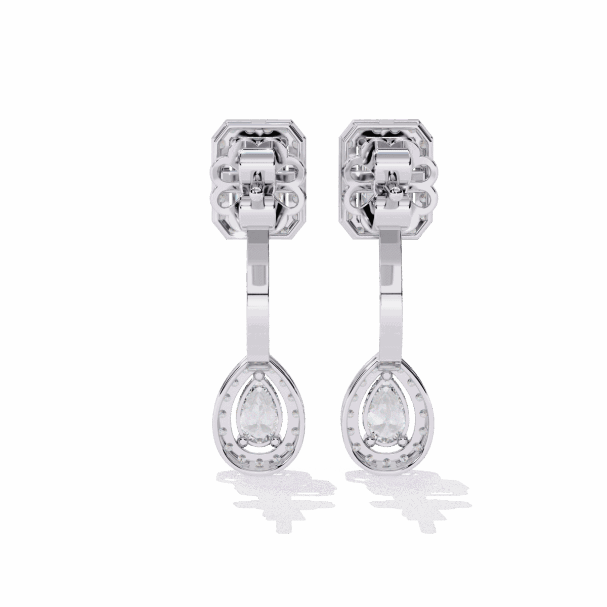 2 Carat Emerald & Pear Halo Diamond Drop Earrings  Image 3