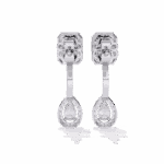 2 Carat Emerald & Pear Halo Diamond Drop Earrings - Image 3