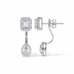 2 Carat Emerald & Pear Halo Diamond Drop Earrings - Image 4