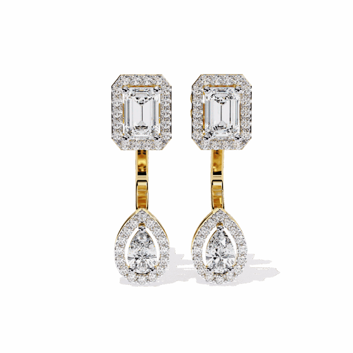 2 Carat Emerald & Pear Halo Diamond Drop Earrings  Image 5