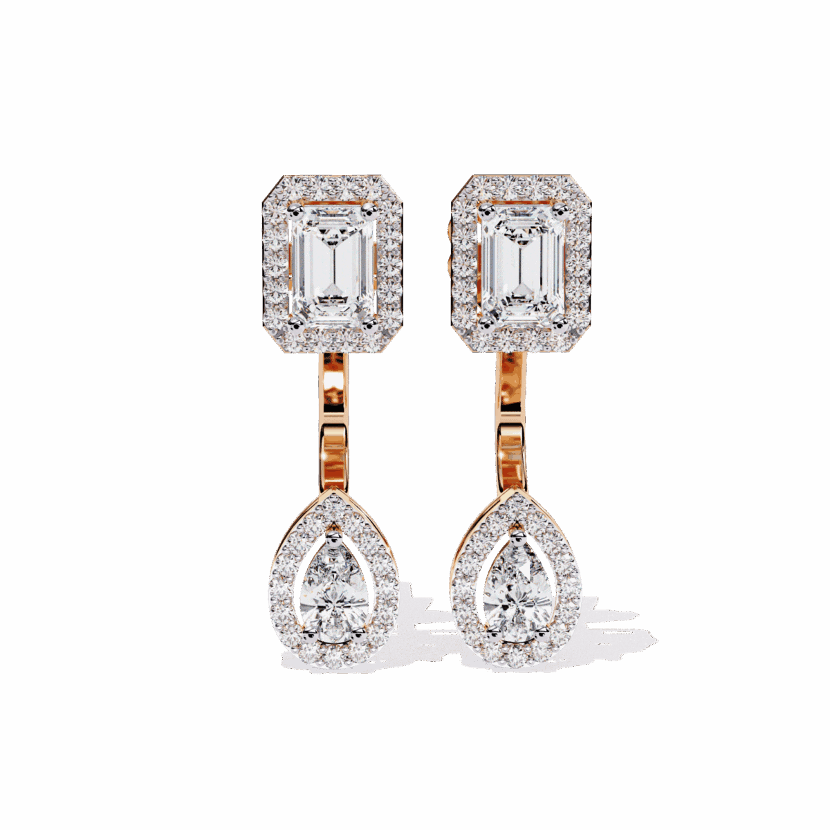 2 Carat Emerald & Pear Halo Diamond Drop Earrings  Image 9