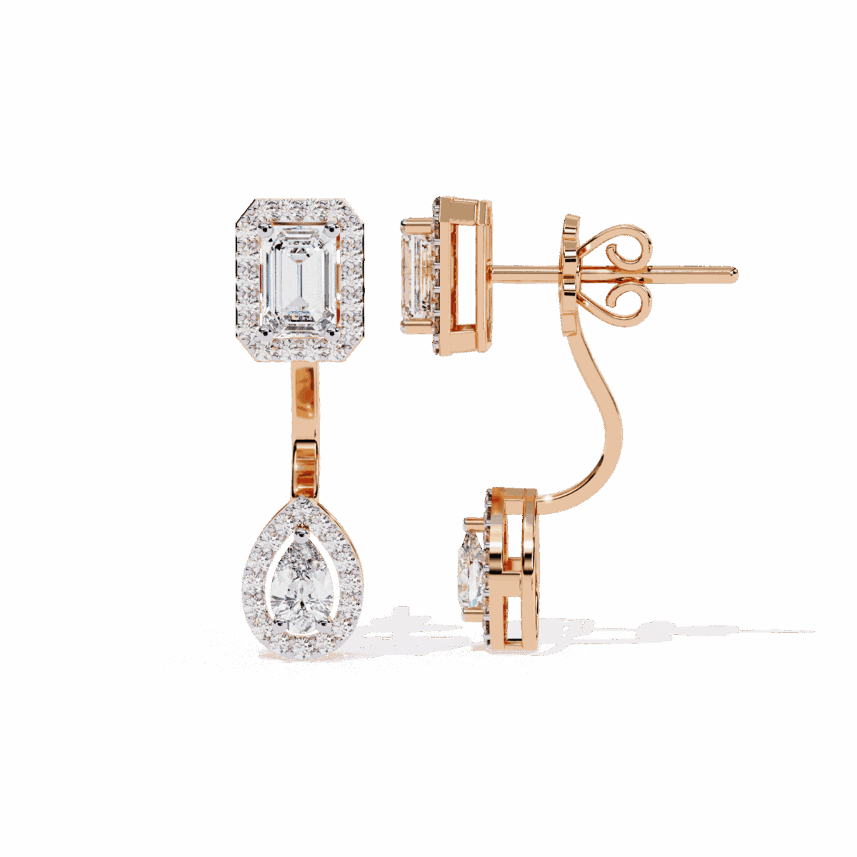 2 Carat Emerald & Pear Halo Diamond Drop Earrings  Image 12