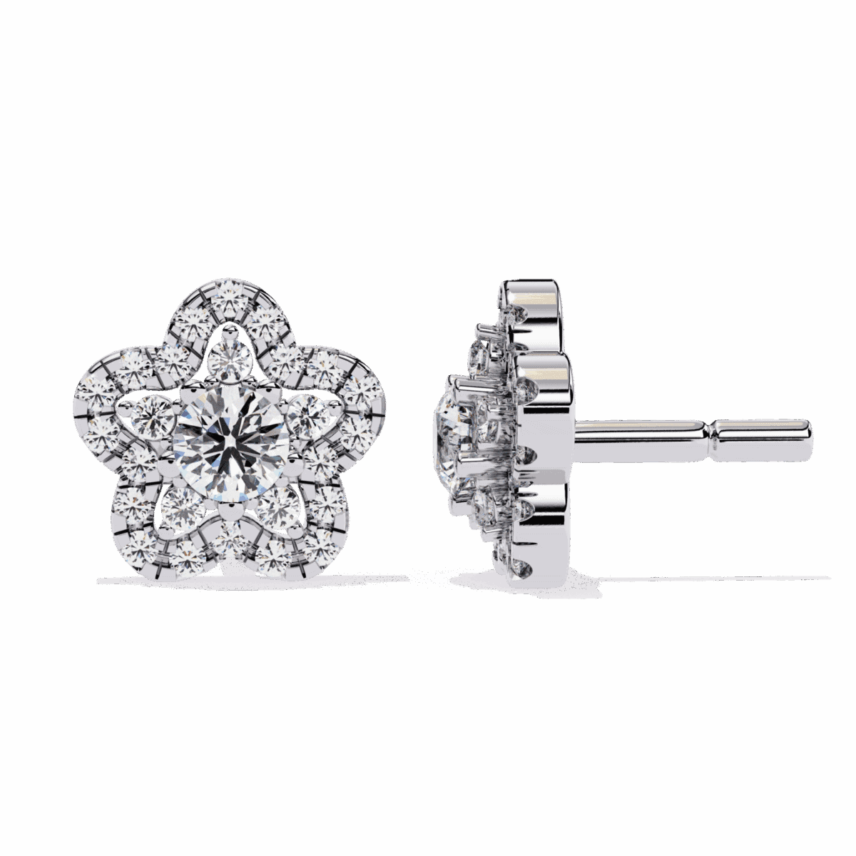 0.9 Carat Radiant Round Trio Diamond Stud Earrings  Image 4