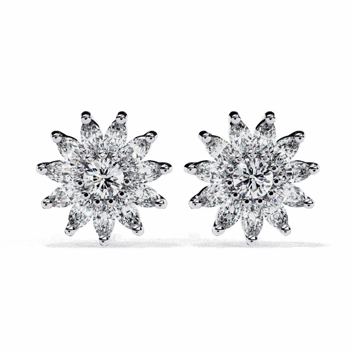 1.25 Carat Marquise and Round Diamond Stud Earrings  Image 1