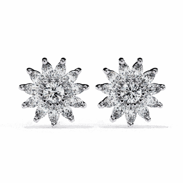 1.25 Carat Marquise and Round Diamond Stud Earrings