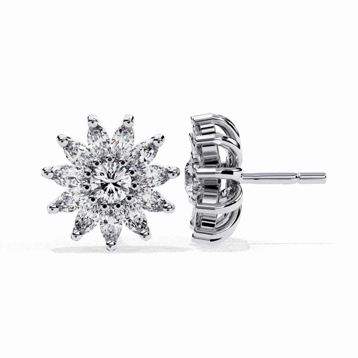 1.25 Carat Marquise and Round Diamond Stud Earrings  Image 4