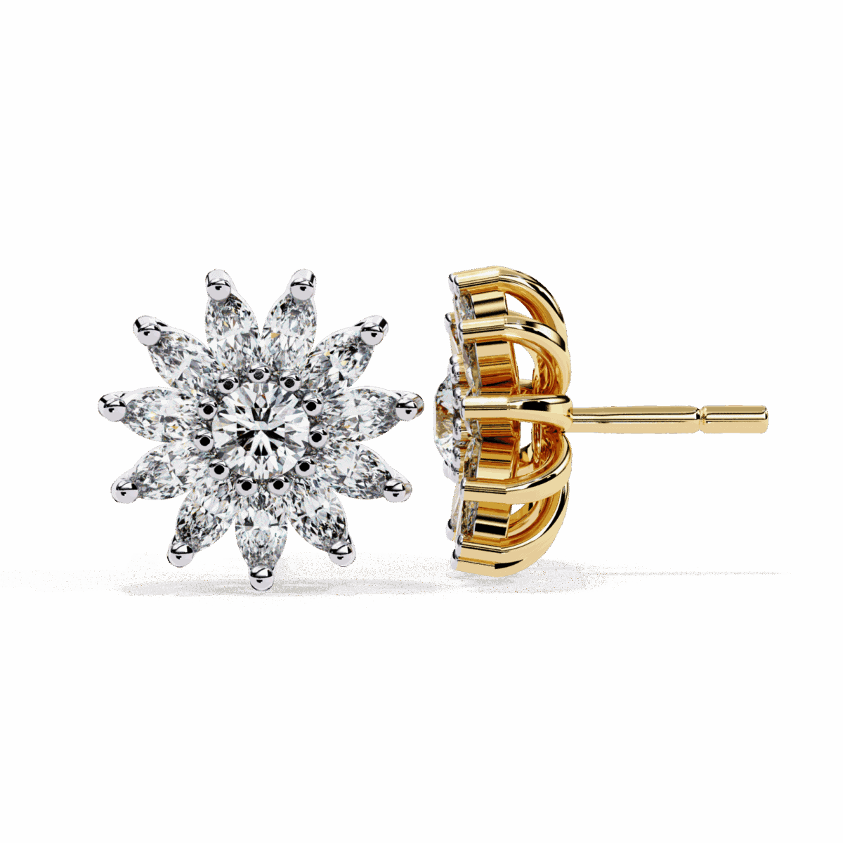 1.25 Carat Marquise and Round Diamond Stud Earrings  Image 7