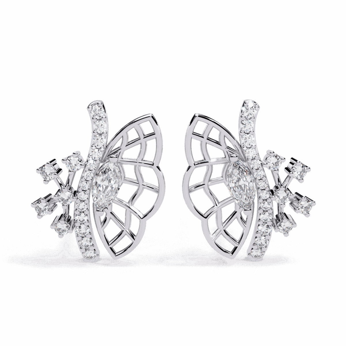 ER14080P11 0.4 Carat Marquise and Round Diamond Cluster Stud Earrings Image 1