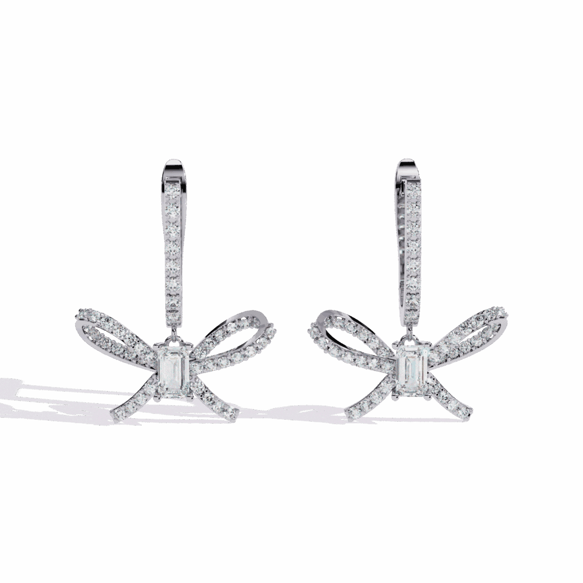 ER14083P11 1.25 Carat Ribbon Emerald & Round Diamond Dangle Earrings Image 1