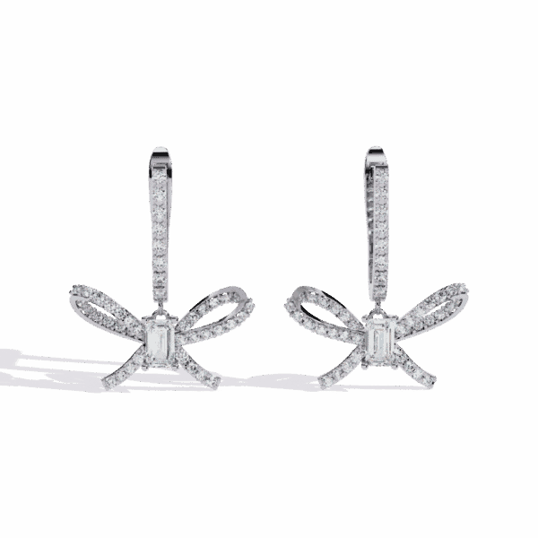 1.25 Carat Ribbon Emerald & Round Diamond Dangle Earrings