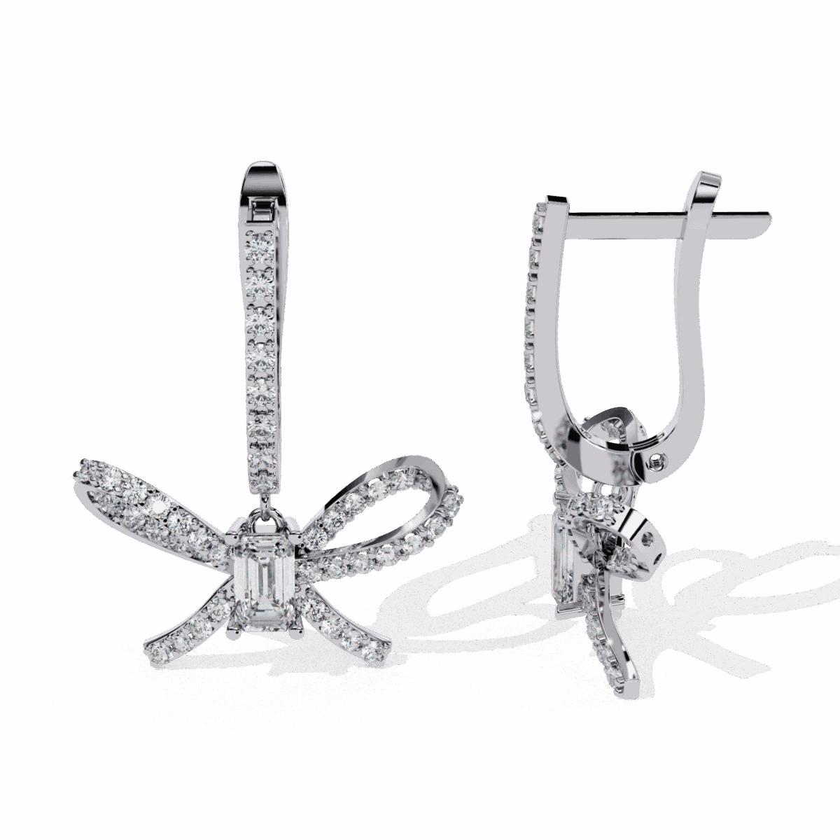 1.25 Carat Ribbon Emerald & Round Diamond Dangle Earrings  Image 4