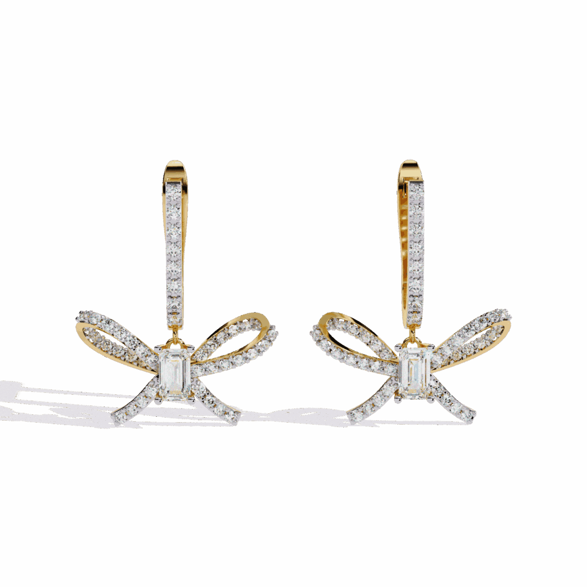 1.25 Carat Ribbon Emerald & Round Diamond Dangle Earrings  Image 5