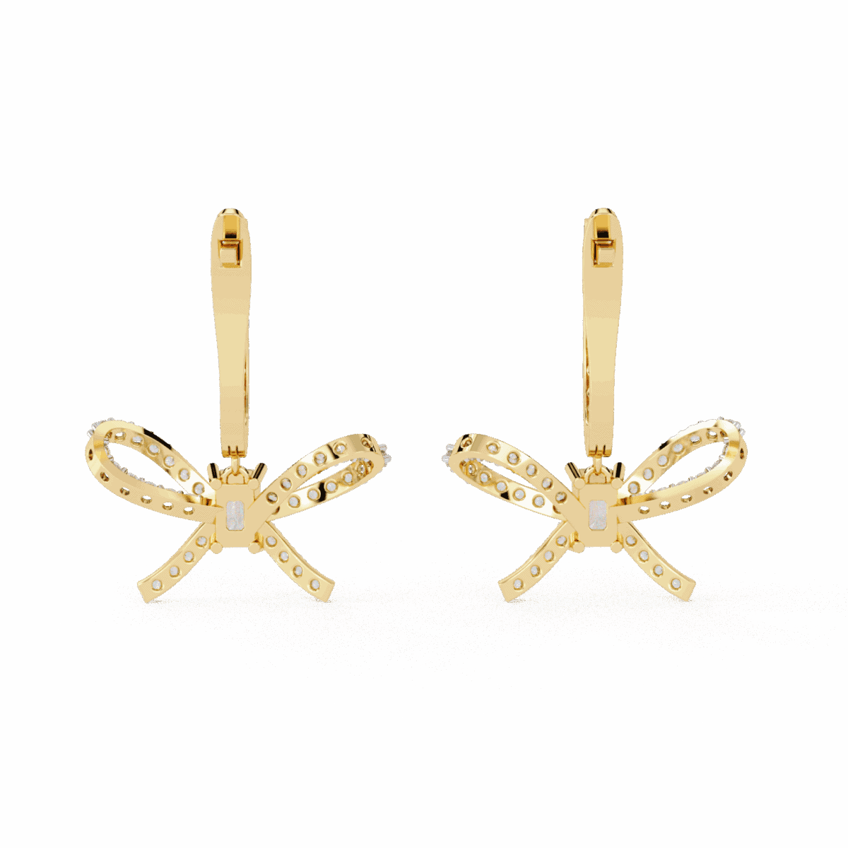 1.25 Carat Ribbon Emerald & Round Diamond Dangle Earrings  Image 7