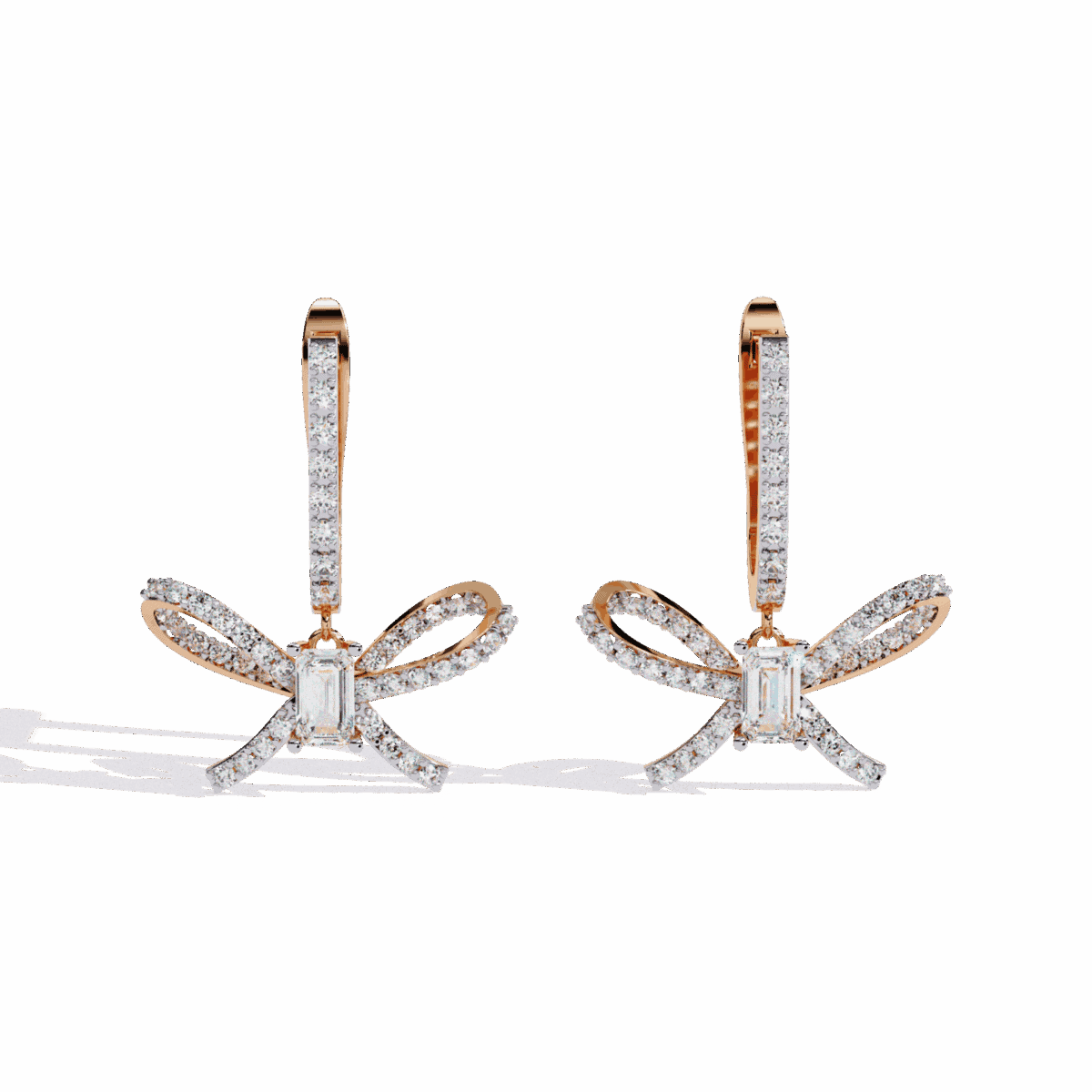 1.25 Carat Ribbon Emerald & Round Diamond Dangle Earrings  Image 9