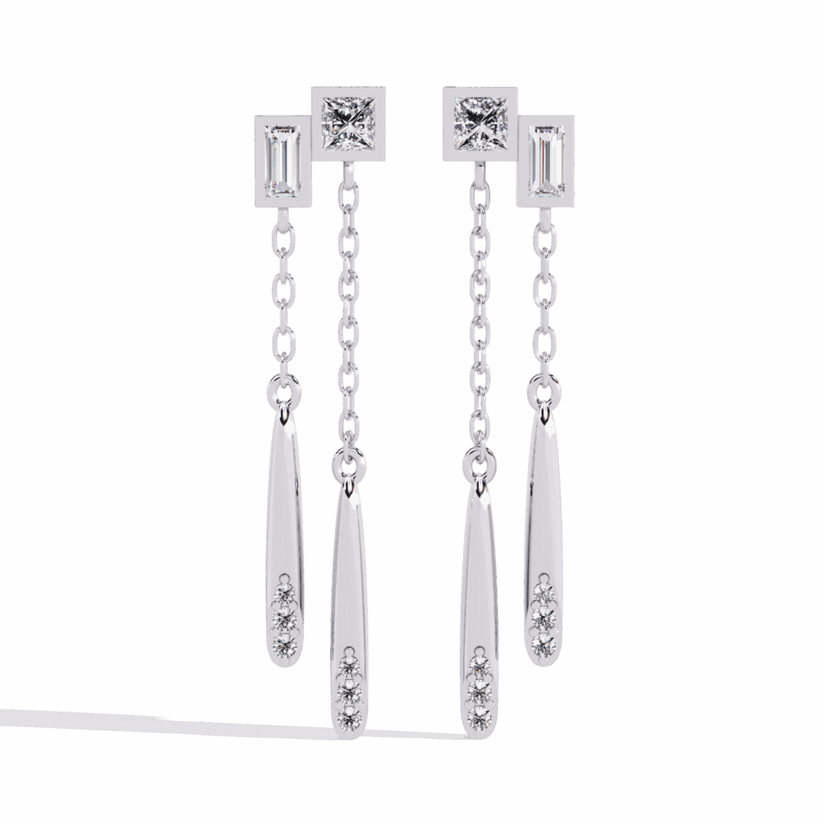0.7 Carat Geometric Princess & Baguette Diamond Dangle Earrings  Image 1