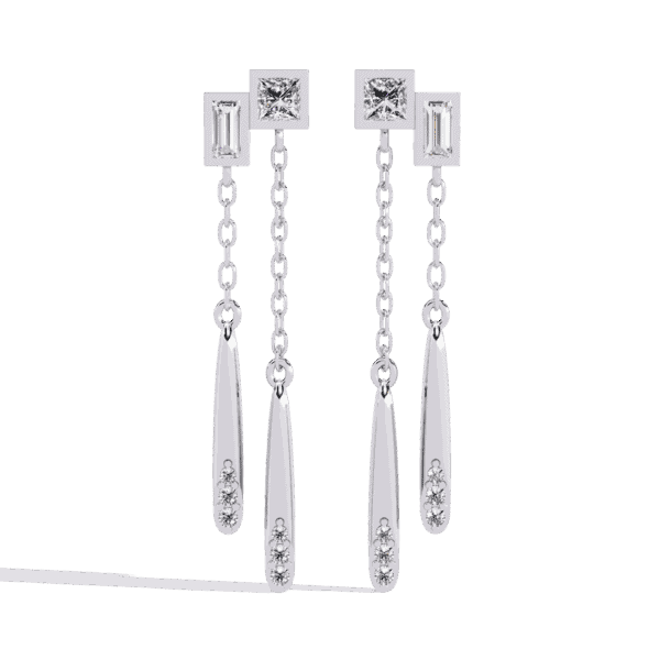0.7 Carat Geometric Princess & Baguette Diamond Dangle Earrings