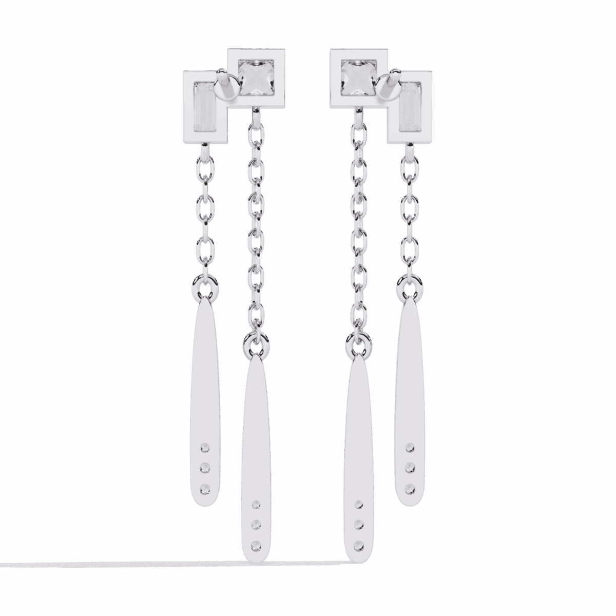 0.7 Carat Geometric Princess & Baguette Diamond Dangle Earrings  Image 3