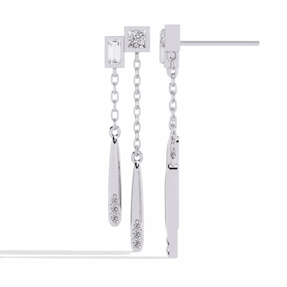 0.7 Carat Geometric Princess & Baguette Diamond Dangle Earrings  Image 4