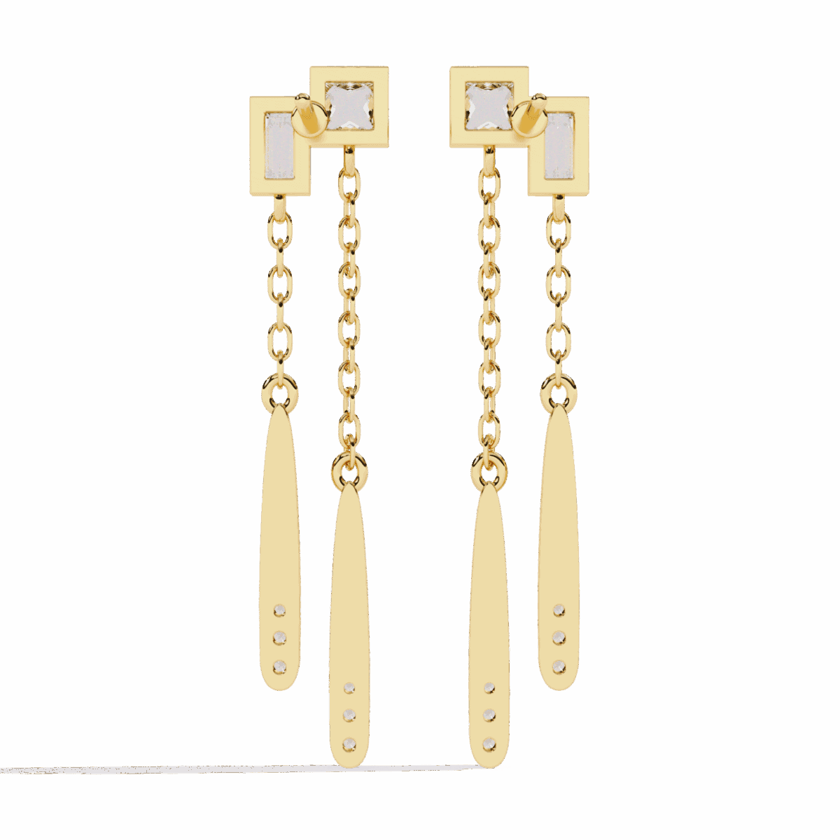 0.7 Carat Geometric Princess & Baguette Diamond Dangle Earrings  Image 7