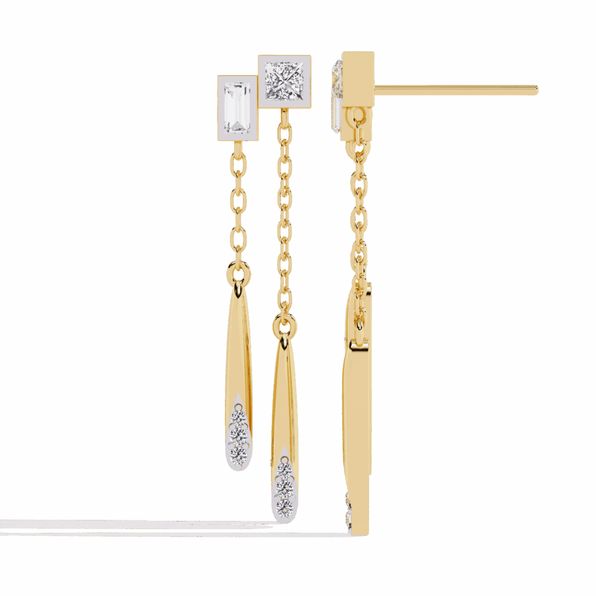 0.7 Carat Geometric Princess & Baguette Diamond Dangle Earrings  Image 8