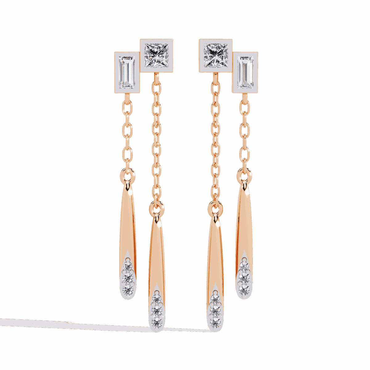 0.7 Carat Geometric Princess & Baguette Diamond Dangle Earrings  Image 9