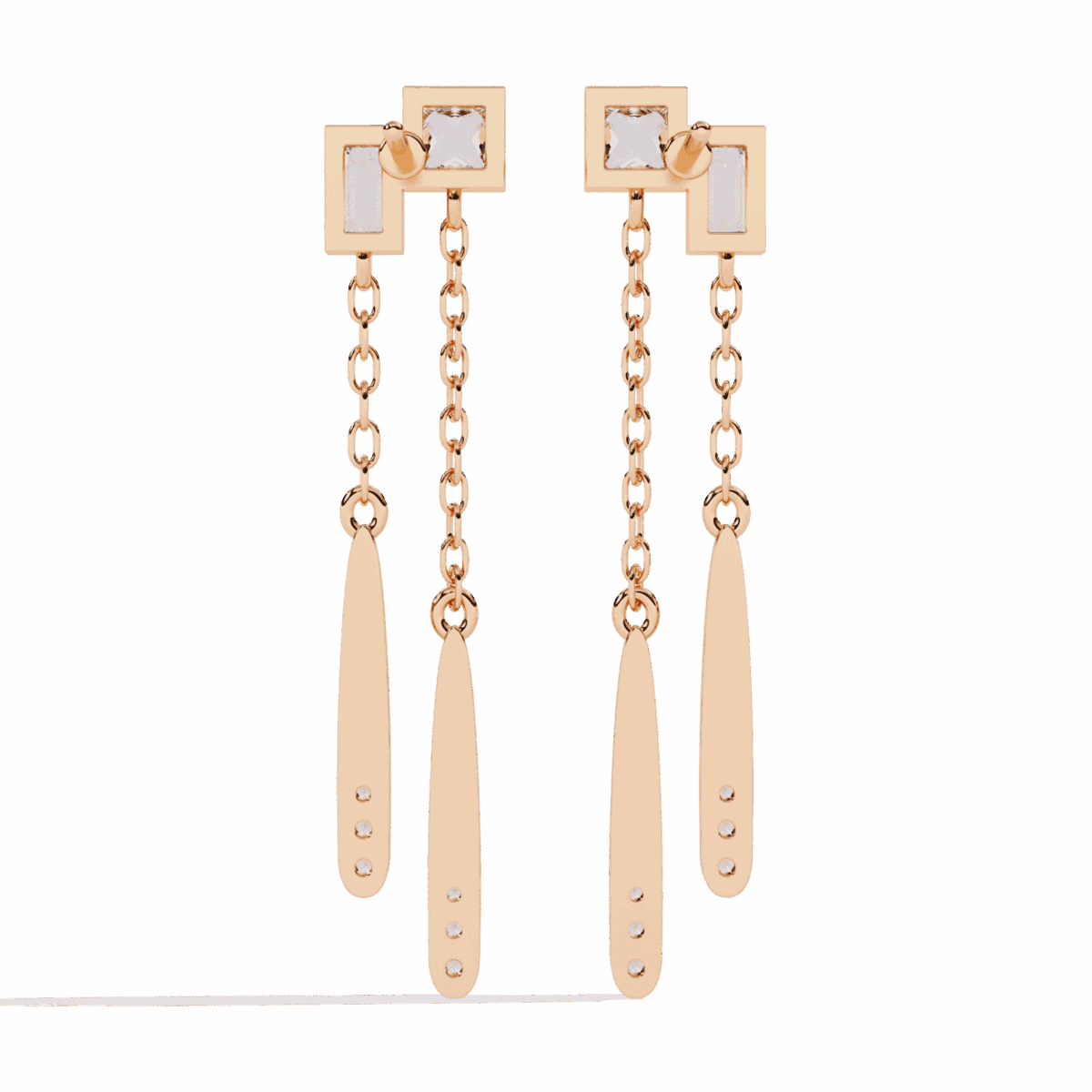 0.7 Carat Geometric Princess & Baguette Diamond Dangle Earrings  Image 11