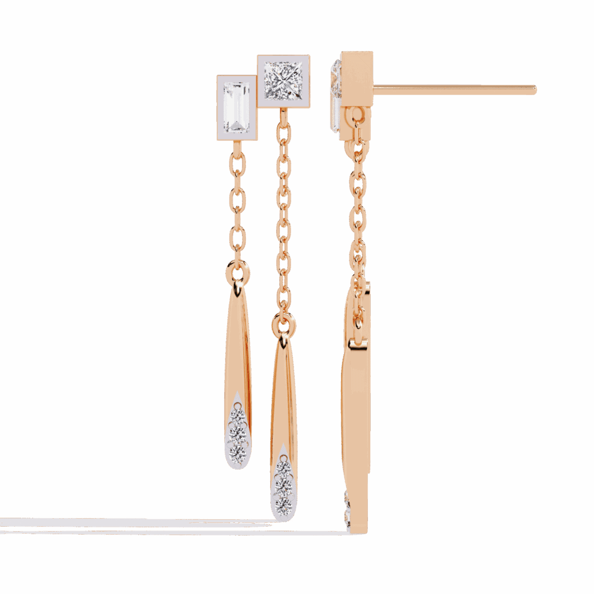 0.7 Carat Geometric Princess & Baguette Diamond Dangle Earrings  Image 12